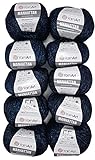 10 x 50g Ilkadim Export Manhattan Strickgarn, Viscose - Garn mit Glitzer, 500 Gramm Metallic-Wolle,...