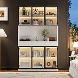 DUlVBPE Glasschrank Tür 200cm hoch Weißer Vitrinenschrank mit LED Lichtern, Multi Storage...