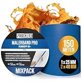 PROCREA® 3x Premium Malerkrepp Pro UV [Mixpack 2x 48 mm + 1x 25 mm] Blaues Kreppband Malerband für...
