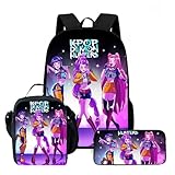 Kpop Demon Hunters Schulrucksack 3 Teiliges Set,Fan Merch Huntrix Huntr/X Band Grid Back...