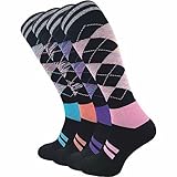 GAWILO Damen Reitsocken (4er-Pack) karierte Kniestrümpfe | dämpfende Plüschsohle | ohne...