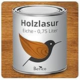 Berico Holzlasur - Eiche - 0,75 Liter Lasur - Wetterfeste Holzschutzlasur für Innen und Außen -...