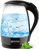 Glas Wasserkocher Schwarz 2200 Watt | 1,7 Liter | Teekocher | 100% BPA FREI | Blaue LED Beleuchtung...