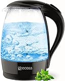Glas Wasserkocher Schwarz 2200 Watt | 1,7 Liter | Teekocher | 100% BPA FREI | Blaue LED Beleuchtung...