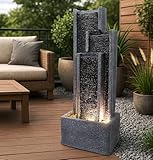 Gartenbrunnen BK903 Wasserwand 99 cm Standbrunnen Springbrunnen mit Beleuchtung Wasserfall...