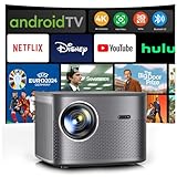 Beamer【Autofokus/Android TV】 Auto 6D 4P Trapezkorrektur Beamer 4K Heimkino Unterstützt, WiFi6...