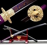 Gemusterter Stahl Geschmiedetes丨Japanisches Katana丨reinem Kupfer handschutz丨Holzscheide...