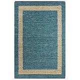 ILLUCIONE Rund Jute Teppich, Teppich Handgefertigt Jute Blau 120x180 cm Teppich Rund Wohnzimmer...