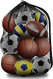 BROTOU Extra Groß Fußball Ballnetz für 10-15 Bälle, Große Tasche Ballsack mit Kordelzug und...