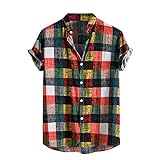 Briskorry Hemden Herren Kurzarm Hawaii Mehrfarbig Vertikale Streifen Bedrucktes Hemd Leinenoptik...
