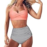 MIN YING Badeanzug 2-teilig Damen Sexy, Tankini Set Bademode Bikini Set Träger Ärmellos Bademode...