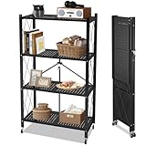 4 Etagen Klappbares Regal, Klappregal Mit Rollen, Faltbare Schwerlastregal, Faltbares Metallregal...