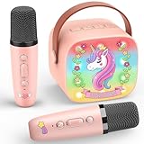 Dislocati Karaoke Maschine mit 2 Bluetooth Mikrofon Kinder, Einhorn Geschenk für Mädchen 3-12...