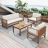 NQSLDM Lounge Sitzgruppe Outdoor für 3-4 Personen, Gartenmöbel Set mit 1 Doppelsofa und 2 Sessel,...