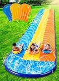 Sloosh 548 cm Rutschrutsche mit DREI Bahnen und 3 Boogie-Brettern, Garten-Rasen-Wasserrutschen mit...