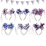 Patriotisches Haarband – 6 x rot-weiße und blaue Stern-Stirnbänder mit Quasten – niedlicher...