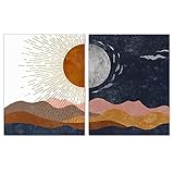 Trayosin Sonne und Mond Poster Set Boho Kunst Wandbilder Wohnzimmer Schlafzimmer,Moderne Abstrakte...