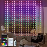 ZAIYW Smart Lichtervorhang RGB 5050 mit Integriertem Chip, 2,4M x 1,8M Vorhang Lichterkette...
