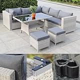 Calma Lux® Rattan Polyrattan Lounge Sitzgruppe Garnitur Gartenmöbel aus 5 Sitzer Sofa, Fußstütze...