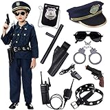 Polizei Kostüm Kinder mit Polizei Ausrüstung Polizei Hemd Hosen Polizeimütze Handschellen...
