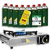 STAHLMANN® Gaskocher inkl. 8 Kartuschen - Campingkocher mit Piezozündung - Camping Gaskocher...