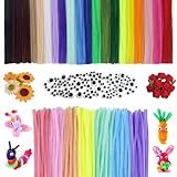 LLMtn 400 Stück 27Farben 300 Chenilledraht,100 wackelaugen selbstklebend,Pfeifenputzer Bunt zum...