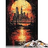 1000-teiliges Puzzle „Crimson Metropolis Gothic New York bei Sonnenuntergang“ für Erwachsene,...