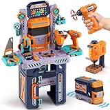 Lehoo Castle Werkbank Kinder 83cm Großformat, Transformierbarer LKW mit Elektrischem Werkzeug...