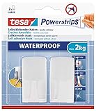 tesa Powerstrips Haken Waterproof Wave, weiß - selbstklebender Wandhaken für Dusche und Bad, groß...