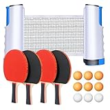 flintronic Tischtennisschläger Set, 4 Tischtennisschläger + 1 Einziehbarem Netz + 9...