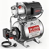 ONBEST Hauswasserwerk 1300 W – 50 m Förderhöhe, 20 l Edelstahldruckkessel, wartungsfreier Motor,...