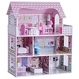DREAMADE Puppenhaus Holz, Holzpuppenhaus mit Zubehör und Möbel, Dollhouse Puppenhaus Puppen für...