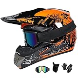 UIGJIOG MTB Helm Fullface Kinder,Motorradhelm Grün und Orange Erwachsener Motorrad Downhill Full...