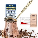 CRYSTALIA Groß Türkische Kaffeekanne Kupfer 425ml Premium Qualität Handgemachte Kupfer Cezve...