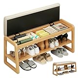 BaoBaJiu Sitzbank Flur mit Stauraum, Schuhbank aus Massivholz mit PU-Leder Sitzkissen, Moderne Eiche...