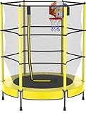 PILIN Kinder Trampolin mit Basketballkorb, 145cm Indoor-Outdoor-Sprungbett mit Federn, erhöhtes...