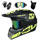 UIGJIOG Downhill Motorradhelm Kinder, Helm Set Herren ATV Motorradhelm D.O.T Zertifizierter Helm Mit...