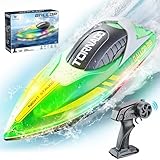 JONRRYIN Ferngesteuertes Boot, RC Boot mit LED-Licht für Pools und Seen, 2,4 GHz Ferngesteuerte...