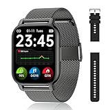 Popglory Smartwatch für Damen Herren, 1.85 Zoll Touch-Farbdisplay mit Bluetooth Anrufe,Fitnessuhr...