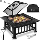 tillvex Feuerschale mit Funkenschutz & Grillrost | Feuerstelle Outdoor für den Garten | 3 in 1 BBQ...