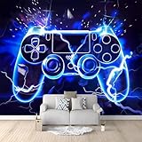 Fototapete Schlafzimmer Gamecontroller Blaue Flammen Graffiti 200x140 cm 3D Druck Vliestapete,...