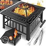 KESSER® Feuerstelle mit Grillrost & Grillzange Feuerschale 82x82x50cm, 3in1 Multifunktional Fire...