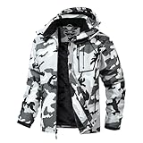 UTWGN Herren Skijacke Winter Warm Schneemantel Wasserdicht Windbreaker Kapuze Arbeit Outerwear...