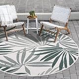 payé In- & Outdoor-Teppich - Grün Creme - 160x160cm Rund - Wendeteppich - Florales Muster -...
