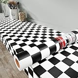Decotalk Möbelfolie Selbstklebende Klebefolie Schwarz-Weiß Schachbrett Muster 40X300cm...