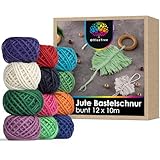 OfficeTree 12 x Bunte Kordel - Bastelschnur Set Bunt - Juteband Bunt - Kordelband für Basteln...