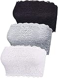 3 Stücke Damen Blumen Lace Tube Top BH Bandeau Trägerlos BH Nahtlose Dehnbar Brust Wickeln (Farbe...