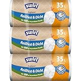 Swirl Reißfest & Dicht Müllbeutel mit Zugband, 35L, 3er Multipack mit 33 Mülltüten, Extra Stark,...