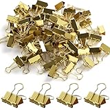 Foldback Klammern 100 Stück, Gold Binderclips, 19mm Stabile und Wiederverwendbare Papierklammern,...