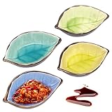 MEIYAXINWIN 4 Stk Keramik Dip Schälchen in Blattform, 7x10cm Klein Schalen Dipschalen, 4 Farben...